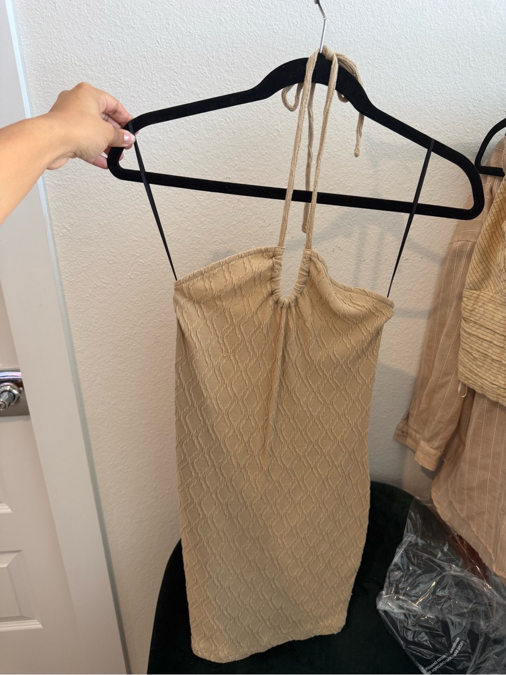 Divided Beige Textured Halter Mini Dress